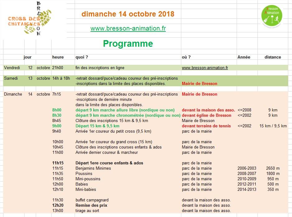 Cross des châtaignes 2018 Programme