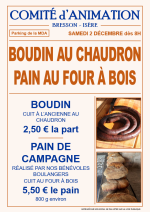 Vente de boudin au chaudron et de pain cuit au four à bois